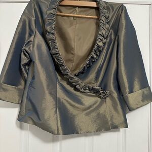 Y2K Elegant Metallic Blazer with Ruffle Trim